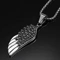 Gothic titanium steel necklace featuring a detailed single wing pendant on a box chain - Wing / Silver