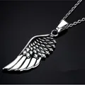Retro silver stainless steel angel wing pendant necklace with vintage feather textures - Wing Style (Silver)