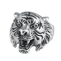 Bague tête de tigre argentée style punk rétro avec gravure détaillée de totem animal - Tigre