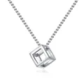Minimalist silver geometric hollow cube pendant necklace with polished stainless steel chain - Silver Curb Chain