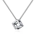 Minimalist silver geometric hollow cube pendant on fine steel chain link for men - Silver Cube + Curb Chain