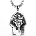 Detailed close-up of antique silver Egyptian Pharaoh pendant with intricate oxidized textures - Silver