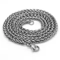 Macro shot of silver wheat chain necklace featuring a durable lobster clasp and woven texture - Silver Thin Style Medium