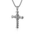 Polished silver stainless steel cross pendant necklace for men with box chain and inlay - Knight Silver / Stainless Steel Chain