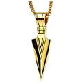 Polished stainless steel spearhead pendant necklace with box chain for men fashion - Arrowhead Pendant With Plated Chain / Gold