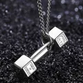 Polished silver barbell pendant necklace for men with Phil 4:13 gym fitness engraving - Dumbbell Pendant / With Curb Chain / Silver