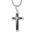Retro stainless steel crossbow cross pendant necklace with black enamel and star detail - Split Black / Stainless Steel Chain