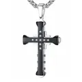 Gothic silver and black cross pendant necklace with clear zircon stones for men - Knight Black / Stainless Steel Chain