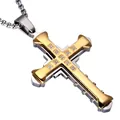 Two-tone gold and silver stainless steel cross pendant necklace with sparkling rhinestones - Knight Gold / Stainless Steel Chain