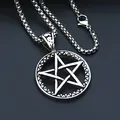 Hip hop silver box chain necklace with circular pentagram star pendant for men - Pentagram Circle Pendant