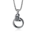 Punk skeleton hand claw ring pendant necklace in vintage steel with box chain link - Skull Hand Ring Style