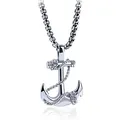 Gepolijste zilveren anker hanger met touwdetail en heren box ketting van roestvrij staal - Roestvrijstalen Ketting / Zilver