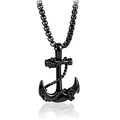 Herenketting met matzwarte ankerhanger en touwdetails aan een stevige boxschakelketting - Geplateerde Ketting / Zwart