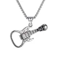Retro skull guitar bottle opener pendant necklace with rock punk steel link chain - Skull Guitar Pendant With Stainless Steel Chain