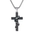 Vintage silver hip hop necklace with a snake coiled around a gothic cross pendant - Snake Cross Style / Silver