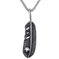 Vintage style stainless steel eagle feather pendant necklace with a round metal charm - Feather