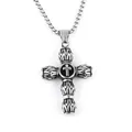 Vintage stainless steel cross pendant necklace with black embossed relief for men - Cross Cylinder Style