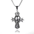 Collana da moto hip hop con pendente a croce gotica e teschio in acciaio inossidabile lucido - Croce Grande