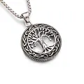 Vintage silver Tree of Life pendant with Celtic knot edge on thick box chain - Leaf