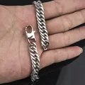 Grosse gourmette pour homme en acier titane argenté brillant avec fermoir mousqueton - Bracelet / 10mmx18cm