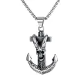 Retro stainless steel necklace with anchor and horned skull pendant for men - Anchor With Stainless Steel Chain