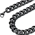 Detailopname van een zwarte Cubaanse schakelketting met karabijnsluiting en metalen glans - Zwarte Stijl (5-50)