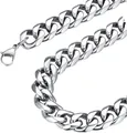 Detailopname van een zilveren roestvrijstalen Cubaanse schakelketting met stevige karabijnsluiting - Zilveren Stijl (7-45)