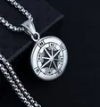 Vintage compass pendant necklace in antique silver with box chain on jewelry box - Compass Star Pendant