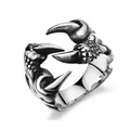 Anillo garra de dragón plateado retro con textura de escamas y estilo punk rock - Estilo de 4 Garras