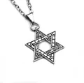 Silver hexagram pendant necklace with vintage floral carvings and stainless steel chain - Hexagram / Silver