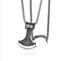 Vintage Thor's Hammer Mjölnir pendant in silver finish on square pearl chain - Thor's Hammer Style