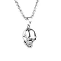 Punk silver skull pendant necklace with polished finish and durable steel box chain - Skull