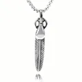 Vintage silver feather pendant necklace in polished stainless steel with box chain - Small Feather Style