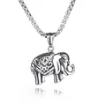 Vintage elephant pendant necklace in oxidized silver finish with durable box chain link - Elephant