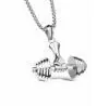 Silver stainless steel dumbbell necklace for men featuring engraved Fitness slogan - Dumbbell