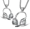 Hip hop silver headphone pendant necklace with chunky pearl chain for men and women - Headphone Style