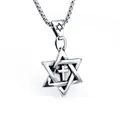 Heren hiphop halsketting van titaniumstaal met hexagram hanger en een kruis in het midden - Hexagram Kruis