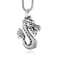 Retro oxidized silver dragon pendant necklace with vintage engraving for men - Dragon Totem