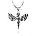Collier hip-hop en acier inoxydable argenté avec pendentif ange en prière et chaîne box - Ange