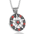 Collier vintage pour homme en acier inoxydable avec pendentif pentagramme et strass rouges - Pendentif en Zircone Rouge Uniquement (Sans Chaîne)