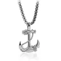 Collier hip hop pour hommes en acier inoxydable avec pendentif ancre argenté poli - Ancre