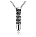 Silver skull bullet pendant necklace in stainless steel for hip hop streetwear look - Skull Style