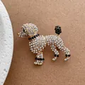 Exquisite gold-plated poodle brooch paved with sparkling rhinestones for blazers - Poodle Style (D-113) / White Rhinestone