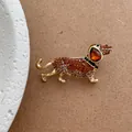 Macro detail of dachshund brooch with amber rhinestones and pear-cut gemstone - Dachshund Style (D-113) / Amber Rhinestone