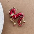 Vintage-Einhorn-Brosche aus roter Emaille mit Goldplattierung und Strasssteinen - Einhorn Pferd Stil / Burgunderrot