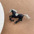 Vintage horse brooch with black enamel and sparkling rhinestones for suits - Black