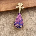 Exquisite lute-shaped brooch with purple Song brocade and golden metal detailing - Purple