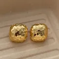 18k gold plated square earrings with faceted shimmer surface on display tray - Gold Square Earrings (E-223)