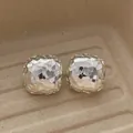 18k gold plated silver cube stud earrings with shimmering faceted ice cut finish - Silver Square Earrings (E-223)