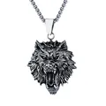 Punk-Wolfskopf-Anhänger-Halskette in Vintage-Silber-Optik mit robuster Metallkette - Wolfskopf + Stahlkette
